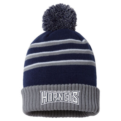 Pom Pom Embroidered Striped Toque Thumbnail